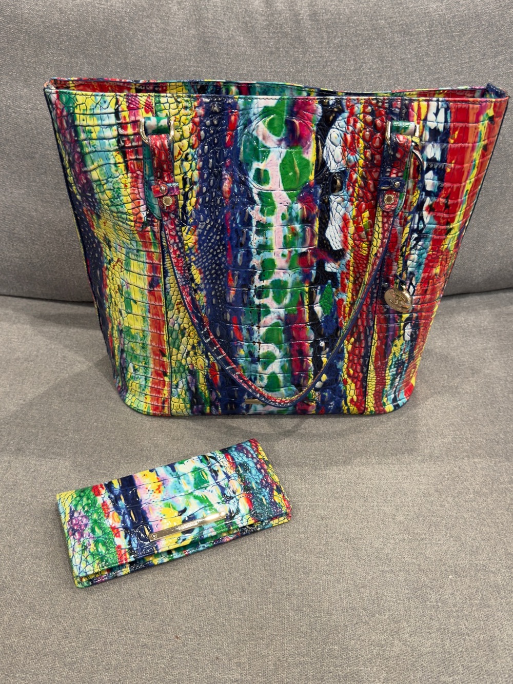 Brahmin Multicolor Croc-Embossed Tote with Matching Wallet